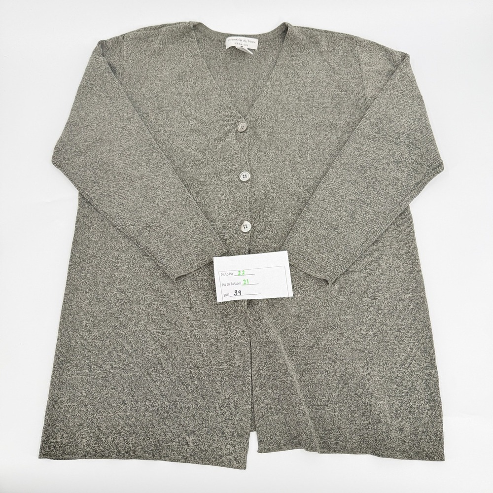 Preston & York Cardigan Sweater Premiere 90s Women Size Large Gray Silk Blend